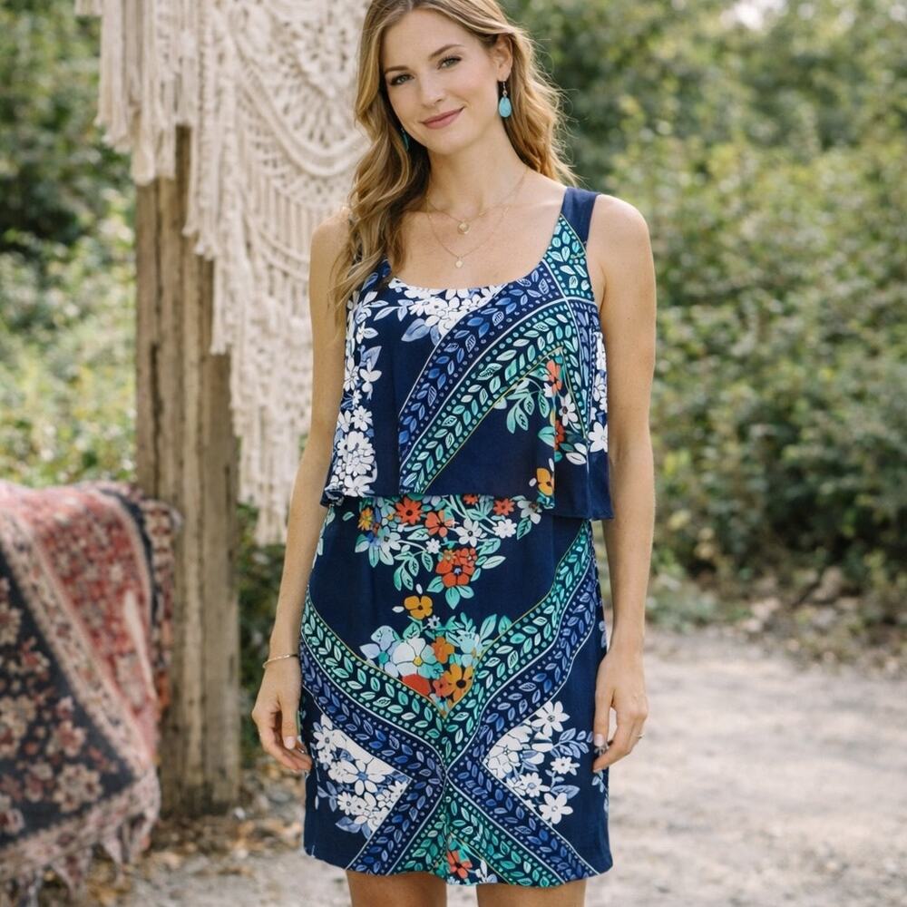 Maeve Blue Floral Tisana Sleeveless Dress 0